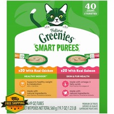 Greenies Feline Smart Purees Chicken Salmon Cat Treats 40 Count Tubes