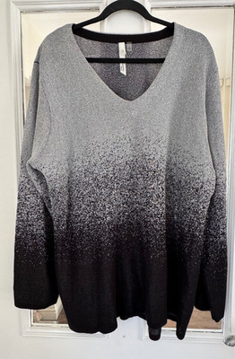 FAB NY COLLECTION SILBER & SCHWARZER GLITZERNDER OMBRÉ-PULLOVER MIT V-AUSSCHNITT - GRÖSSE 3X (22)!!