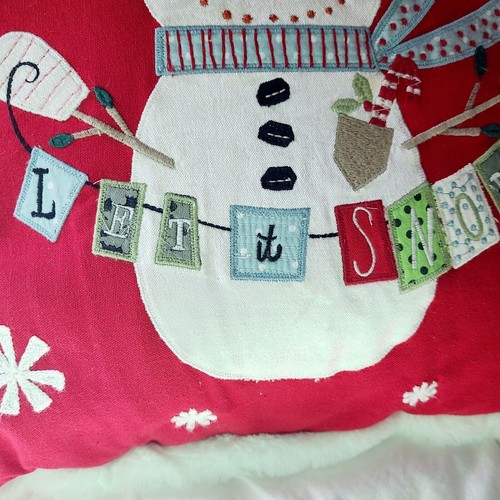 PIER 1 Christmas Pillow Embroidered Applique Let It Snow Blinking Lights READ - Picture 3 of 5