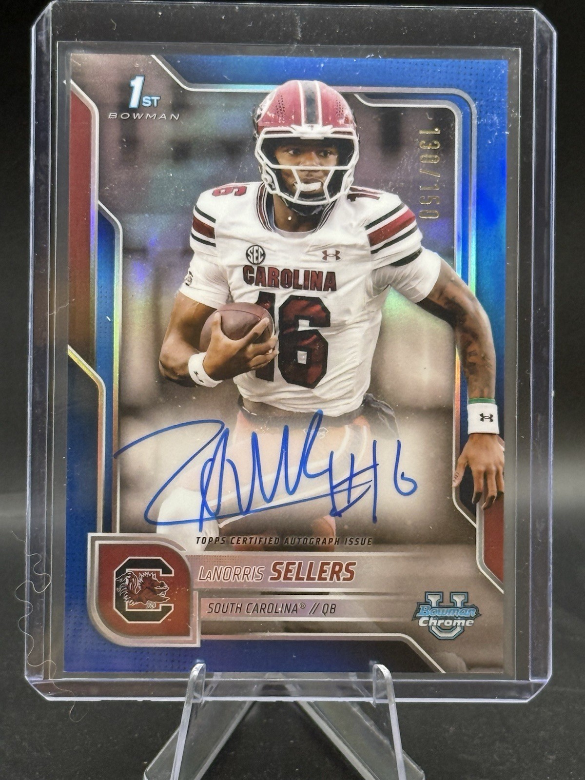 2025 LaNorris Sellers Bowman Chrome U 1st True Blue REF Autograph Auto /150 SC