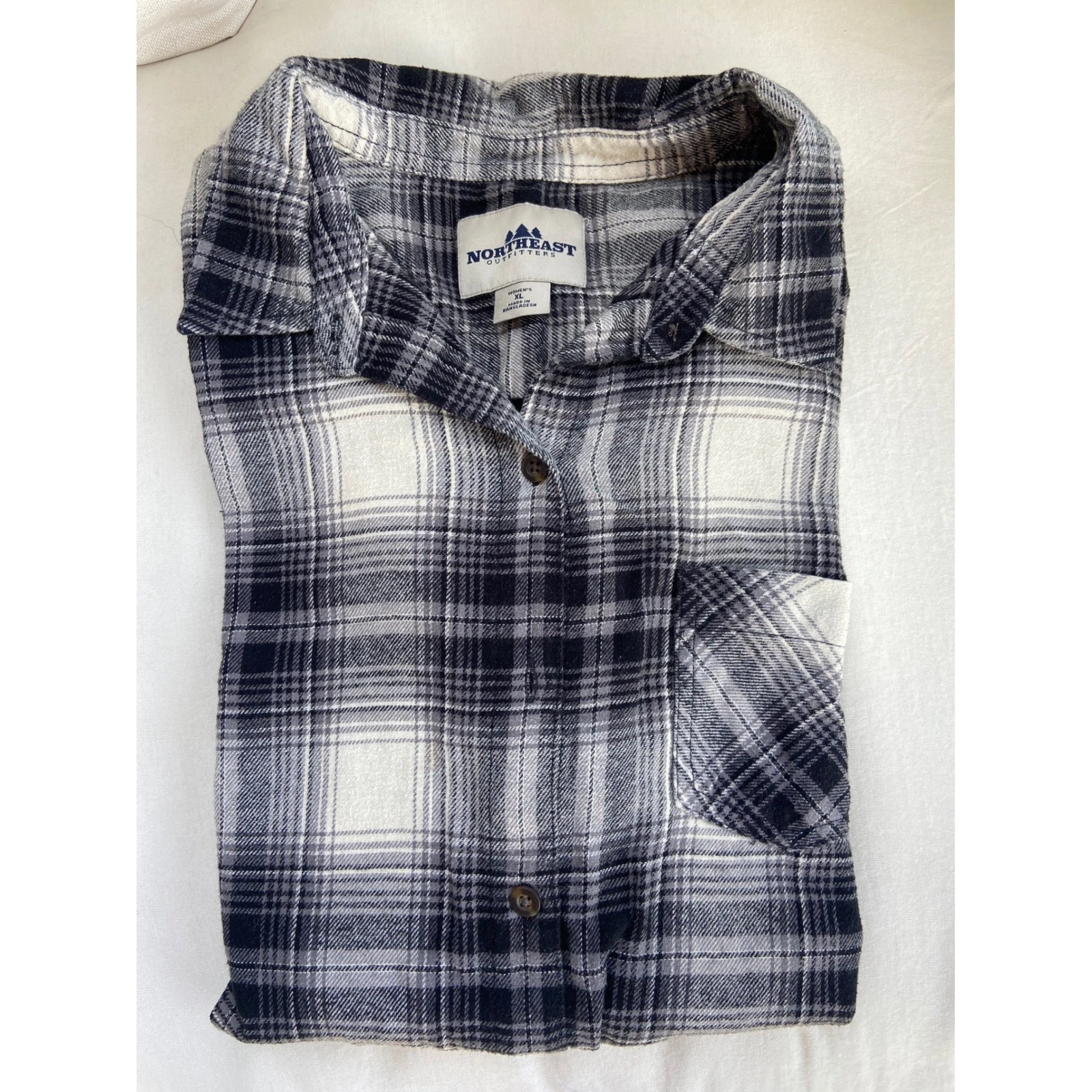 Northeast Outfitters Womens XL Black White Plaid Flannel Button Down Pocket