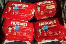 4 Pack Huggies Little Snugglers Baby Diaper Preemie 30 Ct Each Pack - 120 TOTAL