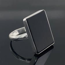 Women 925 Silver Rectangle Natural Black Onyx Ring