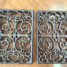 Ornate Cast Iron, Pair Of Grates, Brown Black Trivets DesignerWall Hangings 8x12