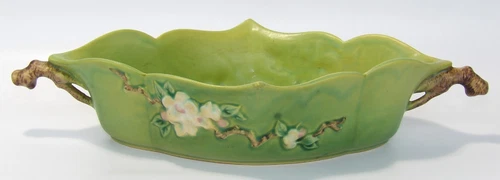Roseville Apple Blossom Green 1949 Mid Century Modern Art Pottery Bowl 331-12
