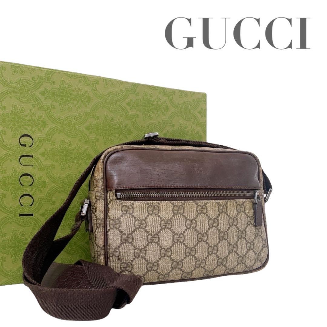 Gucci GG Supreme Brown PVC Leather Shoulder Bag Authentic Excellent Condition