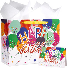13" Large Birthday Gift Bag with Card and Tissue Paper - Colorful Balloons and H