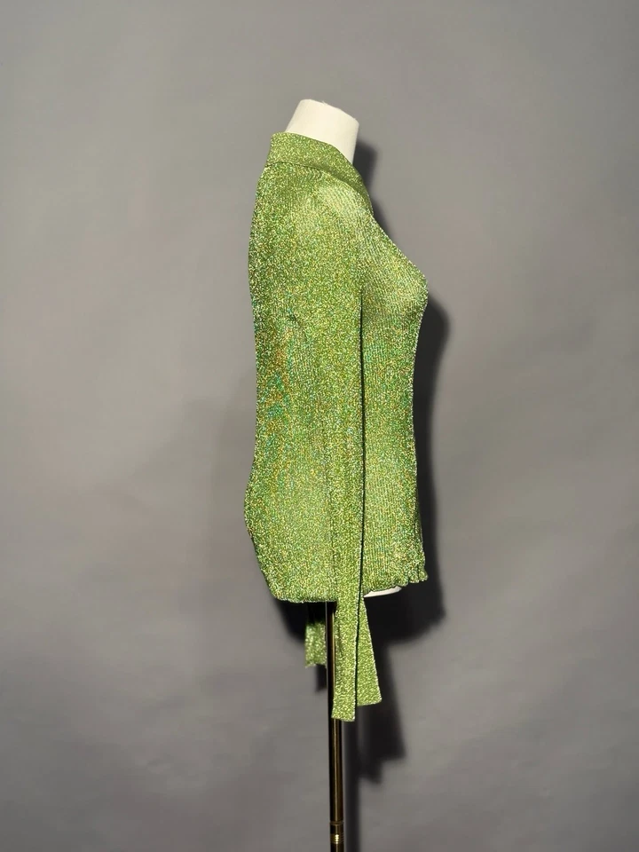 Top para mujer COS verde elástico US S brillante brillante estilo vintage manga larga Foto 2 de 4