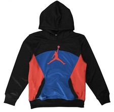 NIKE Jordan Therma Fit Poly Black Red Fleece Sweatshirt Hoodie Youth Boys S M