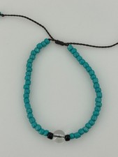 Turquoise Beaded Adjustable Cord Bracelet Clear Glass Focal Bead Boho Ethnic