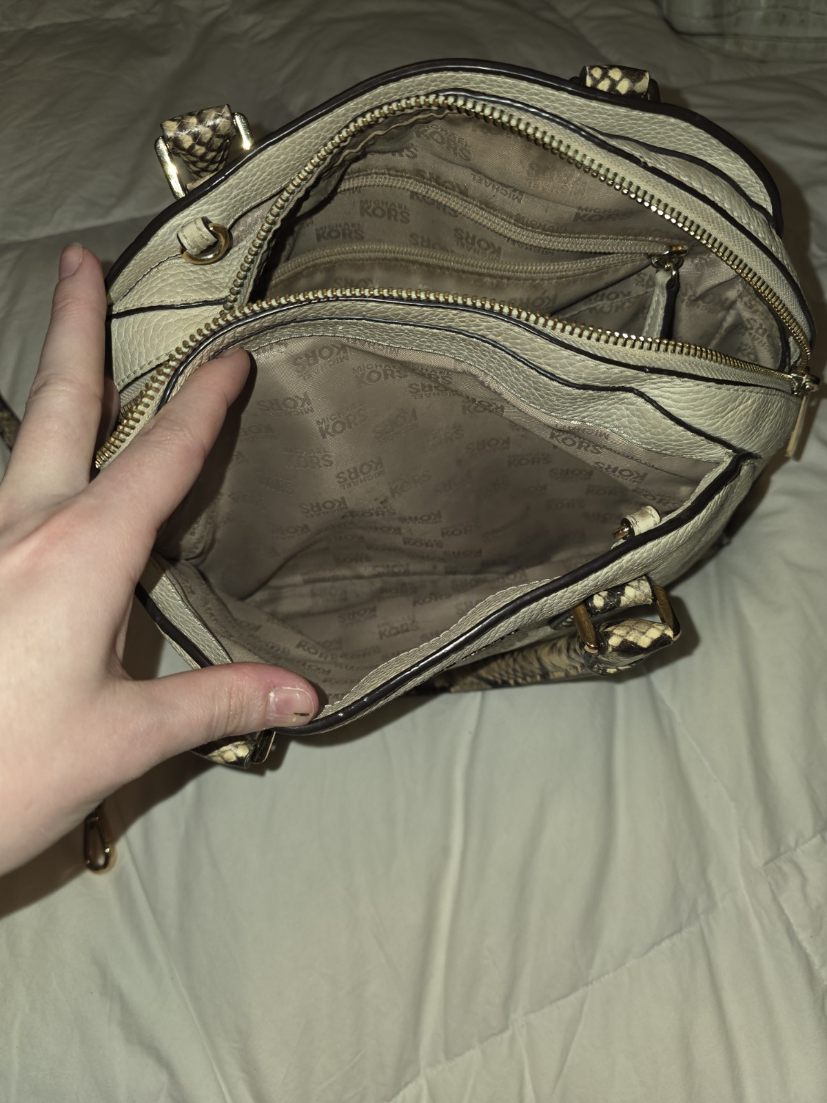 Michael Kors Python Sutton Satchel Bag Ecru Snake… - image 2