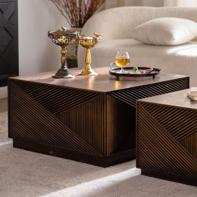 Modern Square Coffee Table No Assembly Required Living Room Multicolor Design