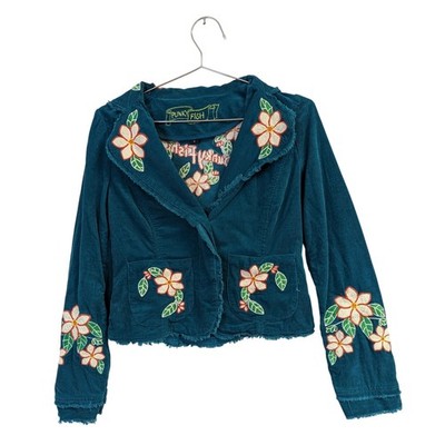 Punky Fish Embroidered Corduroy Blazer Jacket Funky Maximalist Punk Teal Small
