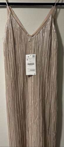 Zara Kleid Gold Satin Träger Faltenoptik Gr. Small 5410/054/926 🆕 - Bild 8 von 14