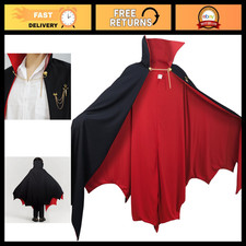 Gothic Vampire Cloak with High Collar - Black Red Medieval Cape for Halloween