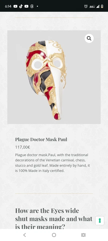 Eyes Wide Shut Venetian Paper Mache Masks - Image 3 of 3