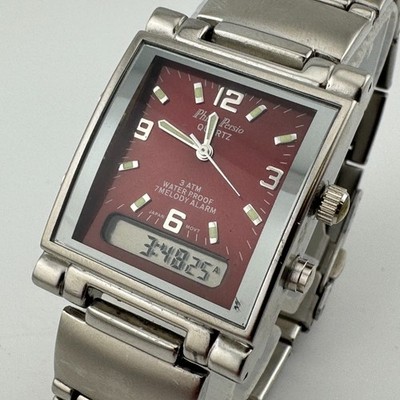 Philip Persio Analog Digital Watch Men Rectangle Alarm Chrono New