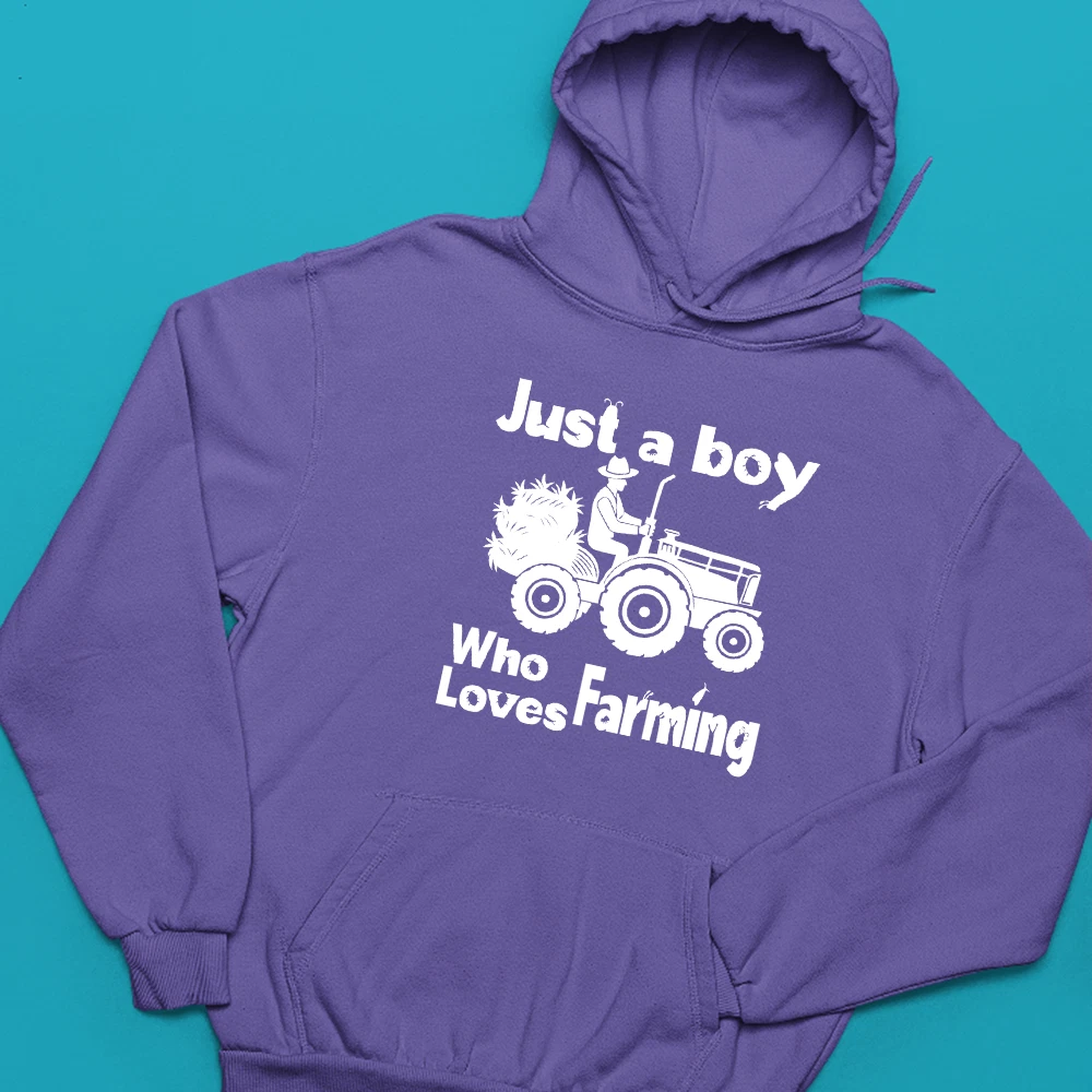 Just A Boy Hoodie Who Loves Farming Country Rural Life Agriculture Farmers Gift