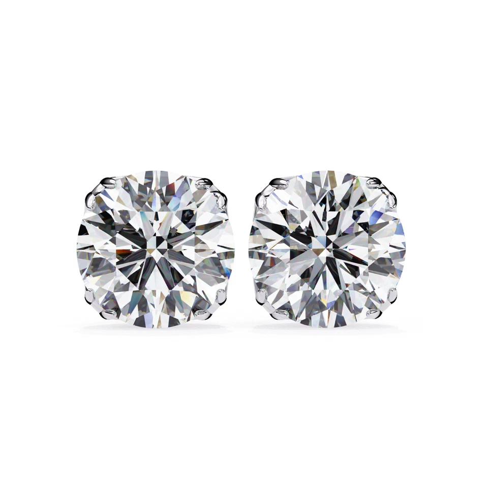 Elegantes aretes solitarios de diamantes de corte redondo de 2,57 quilates de oro blanco de 14 k Foto 4 de 4