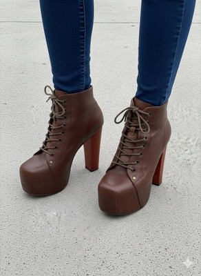 DDP Jefrey Campbell Platform Wood Heels Lace-up Brown Boots 2000`s size 38
