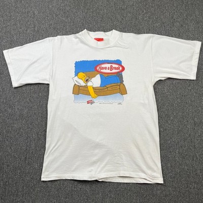Vintage Simpsons Hemd Herren Medium weiß Homer Have A Break KitKat Promo Y2K
