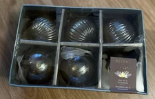 Tinsel and Fir Kugel Style SILVER Glass Heavy Christmas Ornaments Set of 6