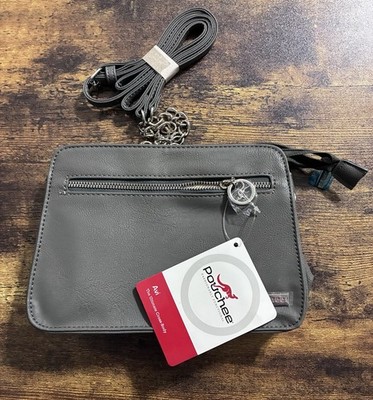 Pouchee Gray Crossbody Organizer Bag Purse Faux Leather Multi Pocket Travel