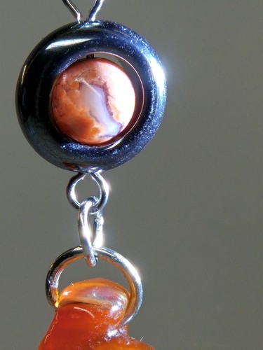 Natural Hand Carved Snake Agate And Hematite Earrings Stainless Steel - Picture 11 of 20