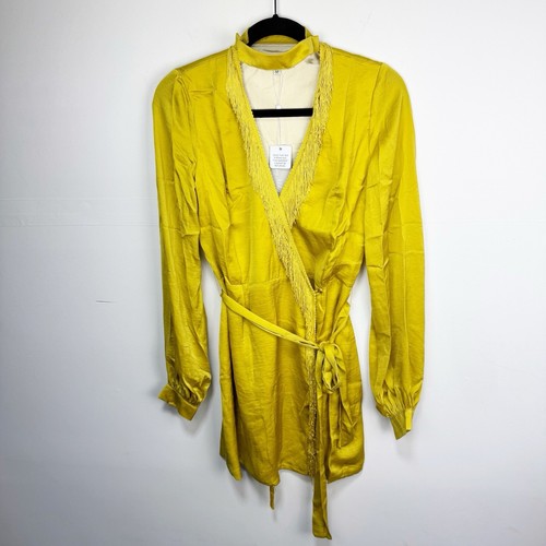 Brittany Aldean Yellow Wrap Fringe Dress Removable Collar & Belt Size Medium NEW - 第 1/9 張圖片