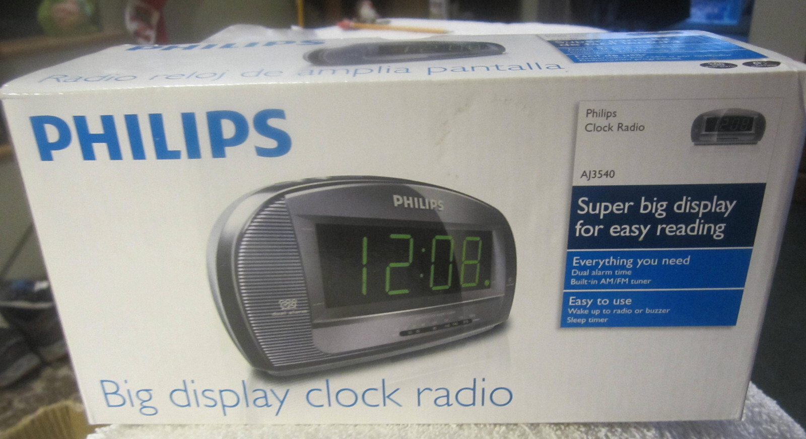 1 New Philips AJ3540/37 Large Display Digital AM/FM Alarm Clock Radio