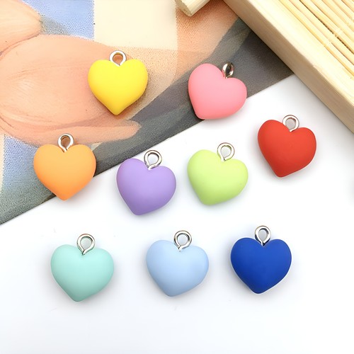 Colorful Resin Heart Charms - 13x14mm - Set of 10 - Perfect for Handmade Jewelry - Picture 5 of 19