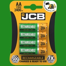 4x AA Rechargeable JCB Batteries, 1.2V NiMh, 2400mAh Up To 500 Charges 2.75 per battery
