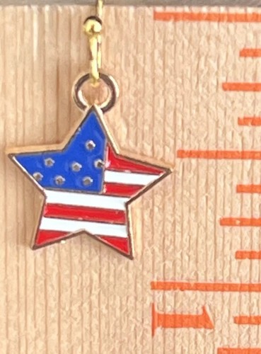 Gold Star Earrings. Patriotic. Red White & Blue. I Love America. - Picture 3 of 3