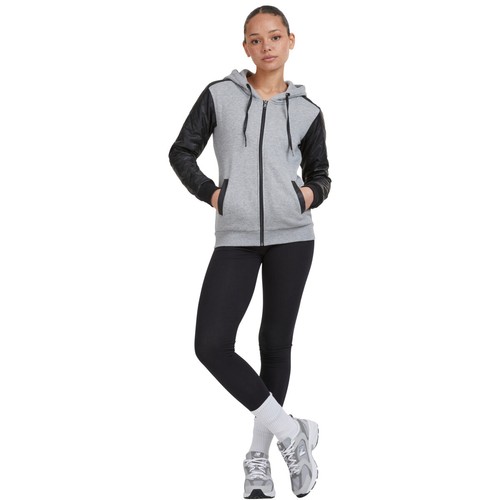 Urban Classics Ladies Diamond Synthetic Leather Sleeve Zip Hoody Kapuzenjacke - Picture 11 of 24