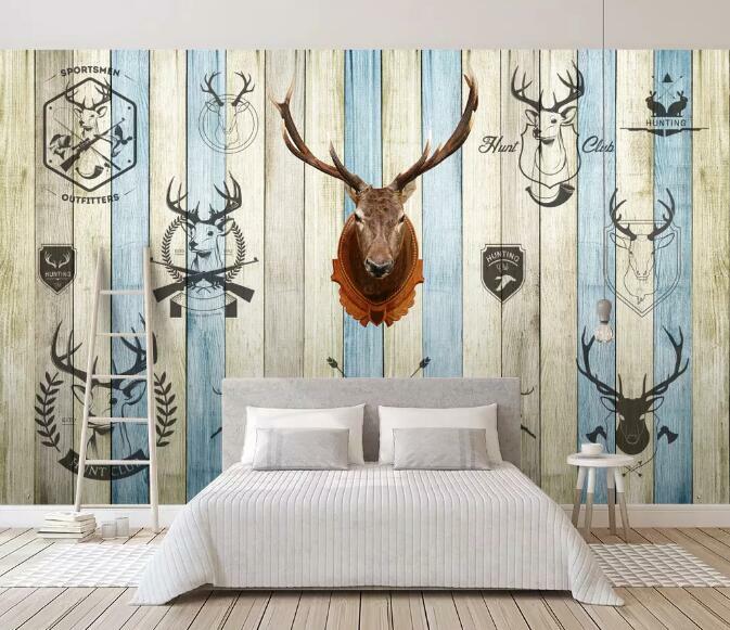 3D Plank Deer 8742NA Wallpaper Wall Mural Removable Self-adhesive Fay