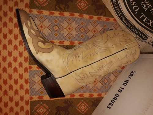 Mens 9.5 D Vintage Handcrafted 1997 Dan Post Cream W/Toast Wingtip Soft Leather - Picture 15 of 24