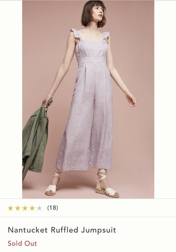 NWT ANTHROPOLOGIE ELEVENSES NANTUCKET RUFFLE LINEN ROMPER JUMPSUIT LAVENDER 14