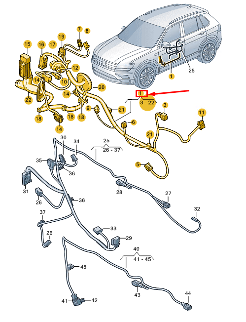 NEW VW TIGUAN AD FRONT LEFT DOOR WIRING HARNESS LHD 5NB971120DN