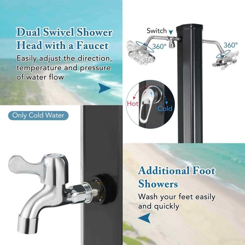 2.2M Outdoor 35L Solar Heated Outdoor Shower w/ Dual Shower Heads Beach Pool Spa - Picture 3 of 9