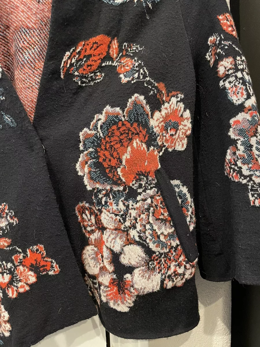 Moulinette Soeurs Anthropologie Womens Floral Print Cardigan Sweater Black Sz XS