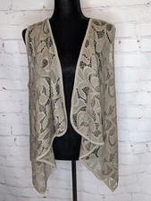 Chico's Women's Lace Drape Sophie Vest Countess Taupe Size 2 NWT