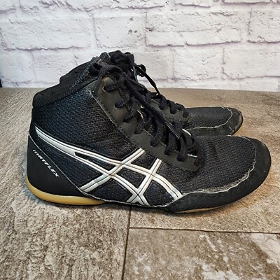 Size 5 Asics Matflex 5 GS Wrestling Shoes C545N Black Silver Tan Lace Up