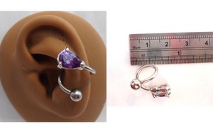 cuff surgical hoop 14g conch gauge wrap stainless crystal ring purple steel