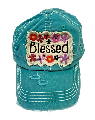 Cool BLESSED Floral Patch Distressed Chic Baseball Cap/Hat Hook & Loop Closure