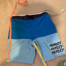 NWT Hurley Kids' Boys' Youth Striped Logo Boardshorts Aztec BlueSize 14  27W