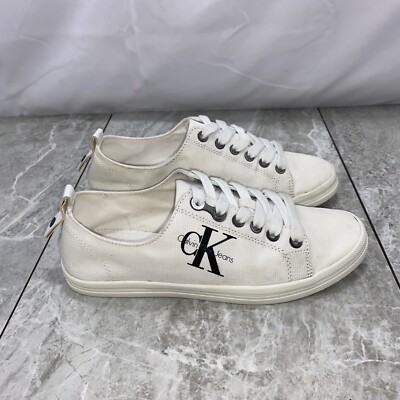 Calvin Klein Shoes Womens Size 6.5 White Monna Canvas  Sneakers Low Top SlipOn
