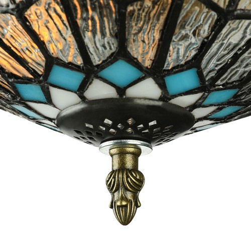 Tiffany Flush Mount Ceiling Light with 12" Wide Blue Glass Shade for Bedroom Bar - Picture 10 of 10