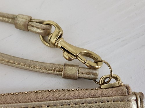 Coach Champagne Gold Beige Monogram C Pouch Wristlet Wallet - Picture 4 of 4