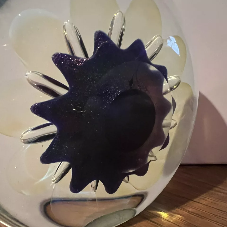 Eickholt Sea Anemone Paperweight Cobalt Hand Blown Dichroic Glass Signed 2001 - Image 4 of 4