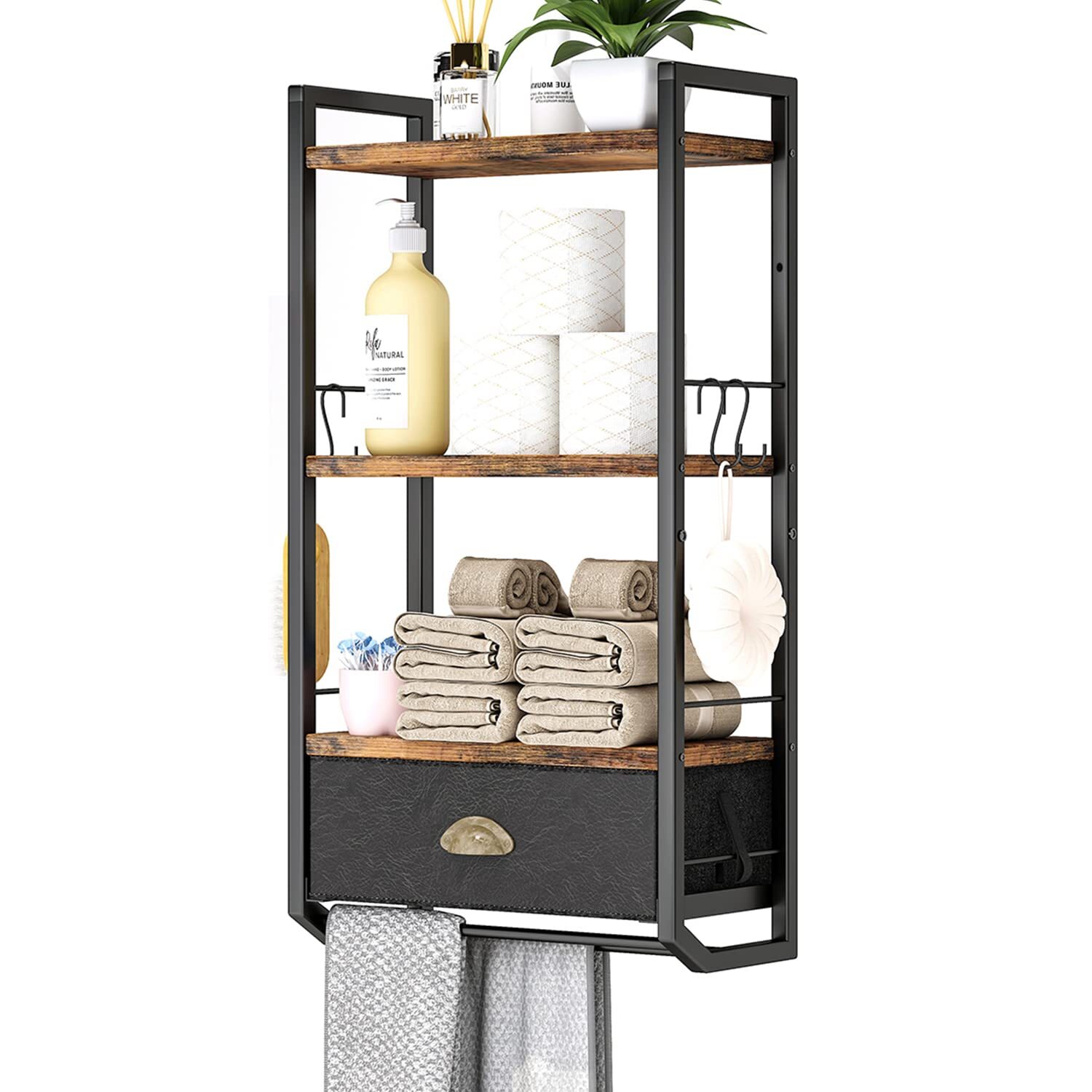 Wall Mounted 3-Tier Bathroom Organizer Shelf for Towels Storage-image